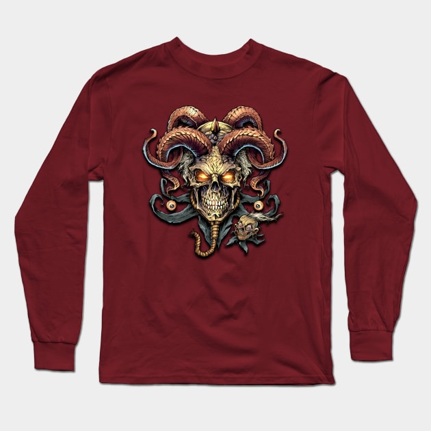 Jester Skull with Horns Long Sleeve T-Shirt by FlylandDesigns